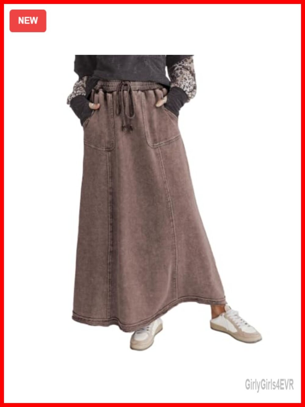 High Waist Maxi Skirt Cotton A-Line Patch Pockets Washable